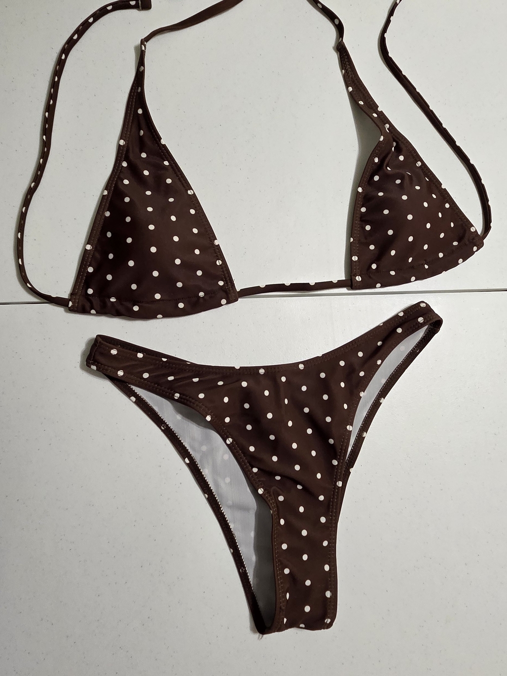 Polka Dot Brown Triangle Bikini Set